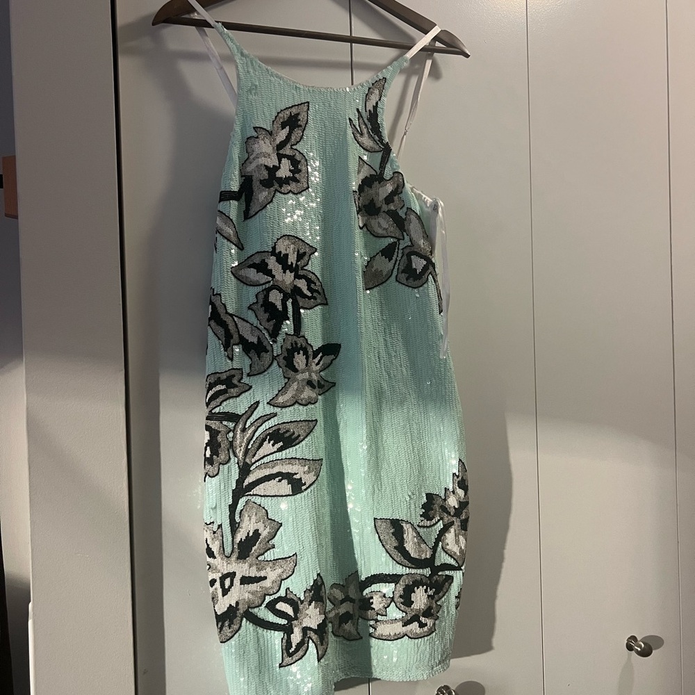 Parker New York Mint Floral Sequin Dress